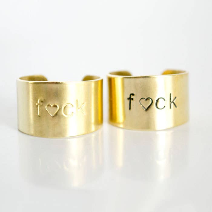 Grey Theory Mill - Wholesale Band/Stacked Ring - Hand Stamped Adjustable Brass Band Ring, fuck ring