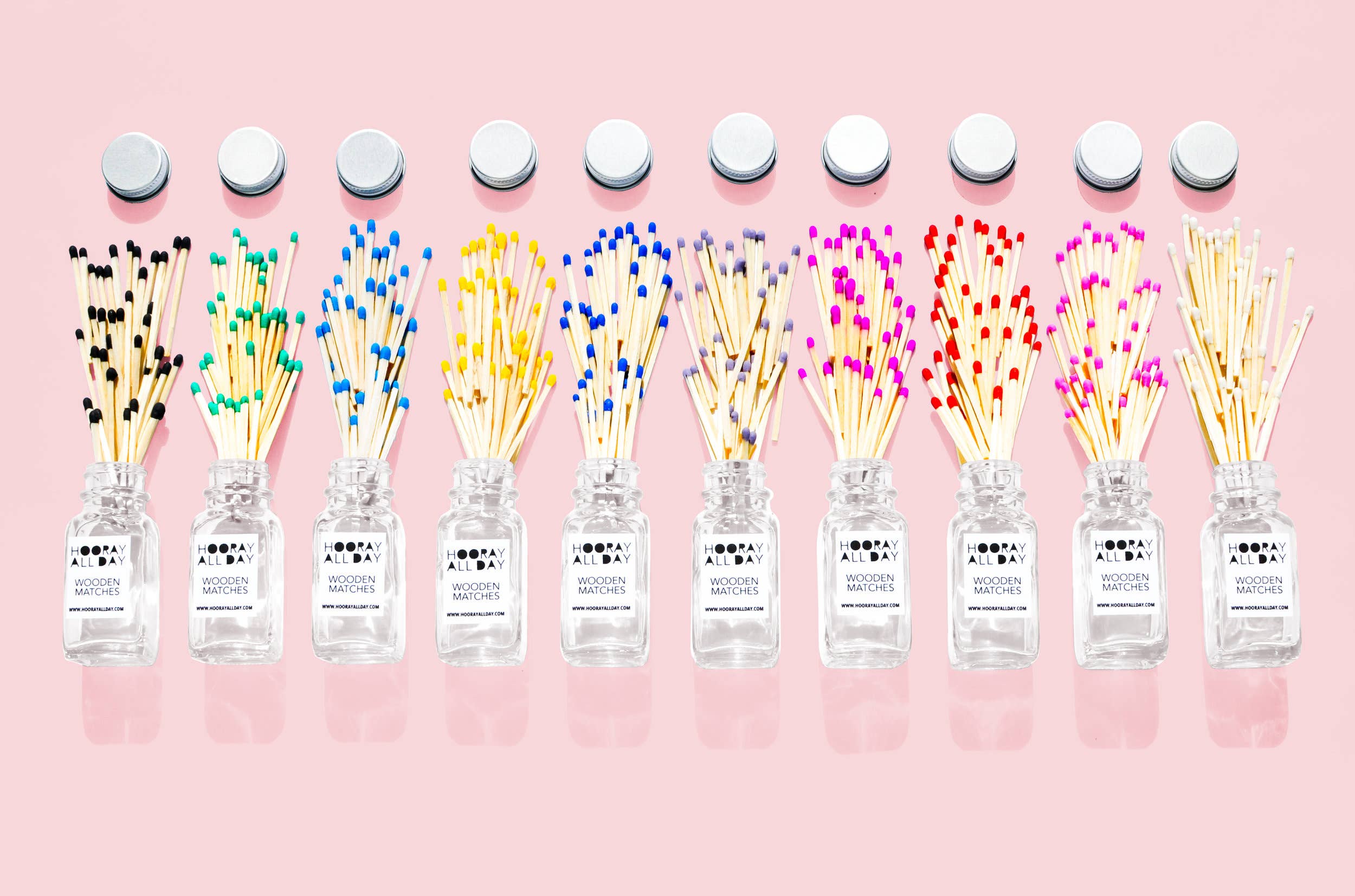 Hooray All Day - Wholesale Matches - Colorful Wooden Matches In Little Glass Bottle - New Colors!20