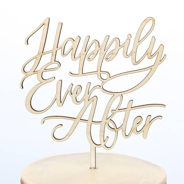 Happily Ever After Wood Cake Topper for wholesale by Alexis Mattox Design
