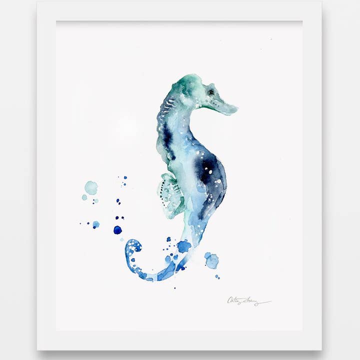 Easy Sunday Club - Wholesale Art Print - Teal Seahorse Watercolor Art Print1