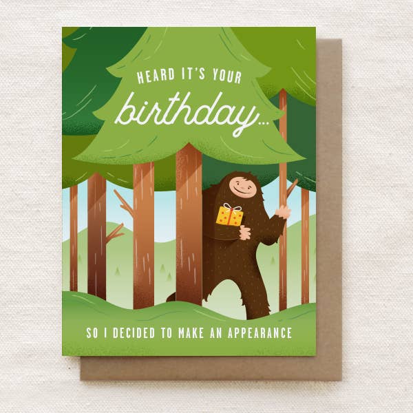 Bigfoot - Tarjeta de cumpleaños para venta al por mayor de Quirky Paper Co.