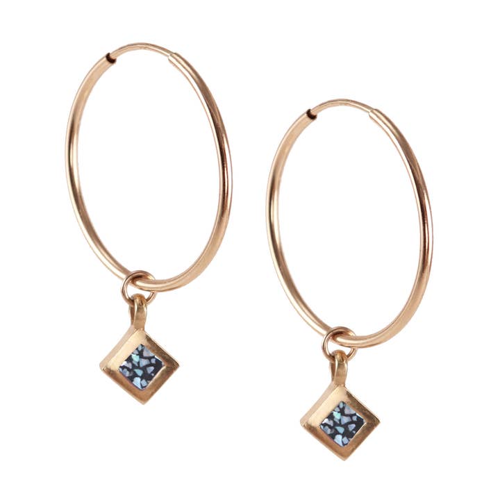 Crushed Shell Diamond Drop Hoop Earrings for wholesale by Marionwild Jewelry