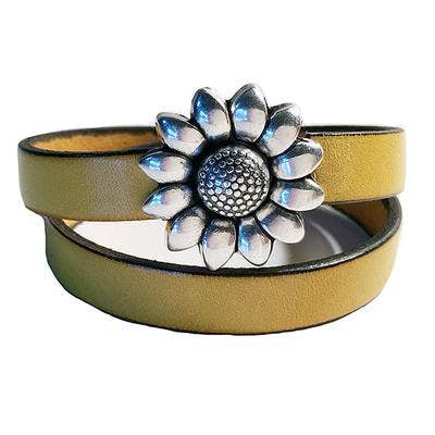 Oro Amarillo - Pulsera de cuero de girasol plata para venta al por mayor de LIVE AHA