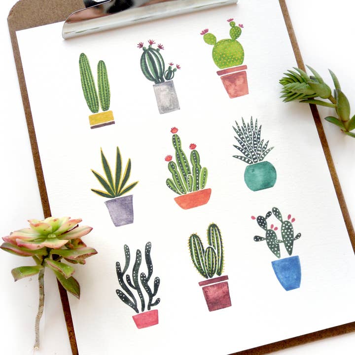 Sketchy Notions - Wholesale Art Print - Mini Cactus Garden Print1