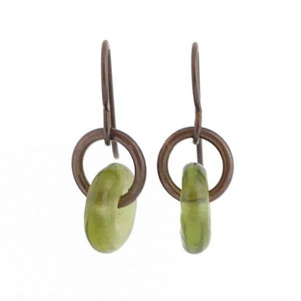 Soasa Designs - Wholesale Dangle Earrings - Krobo Recycled Glass, Niobium & Brass Earrings #KBEGreen2