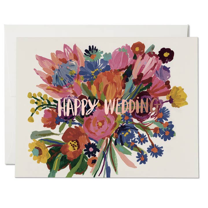 Happy Wedding Flowers wedding greeting card for wholesale by Red Cap Cards