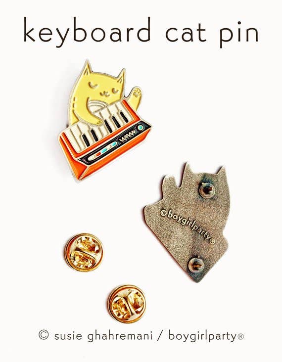 Boygirlparty – Alfinete/botão de lapela por atacado – Alfinete de esmalte de gato punk - pino de teclado de piano vermelho1