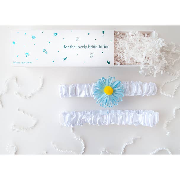 Bleu Garters - Venta al por mayor Liguero - Mujer - Liguero de flores de satén azul con liga