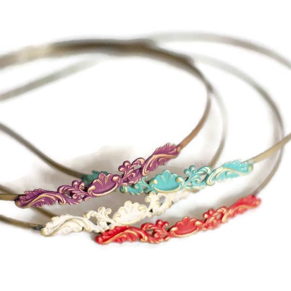 Fanciful Filigree Headband - Hand Painted Ornate Metal for wholesale by Gleeful Peacock