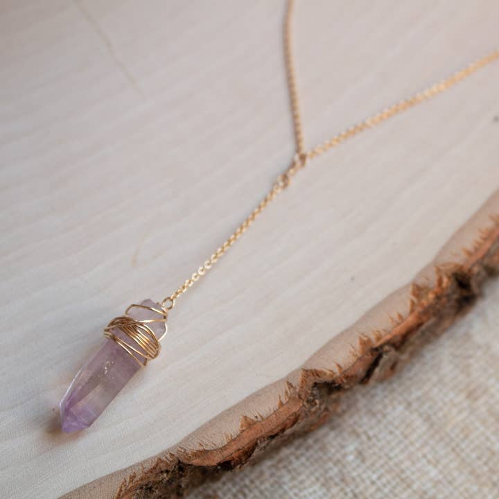 Amethyst Lariat Necklace for wholesale by Crystal and Gold