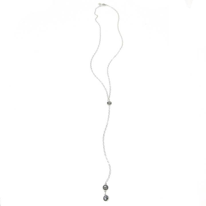 Rhodium Nina dubbele bezel lange Y ketting met Swarovski voor wholesale door Jessica Elliot Jewelry