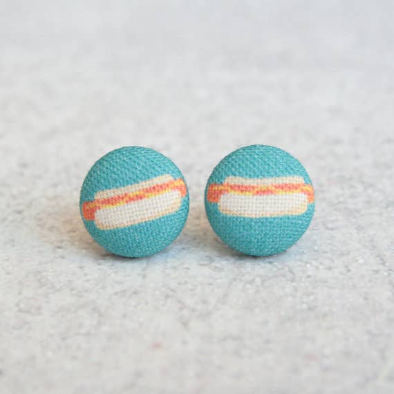 Rachel O's - Wholesale Stud/Post Earrings - Hot Dog Fabric Button Earrings