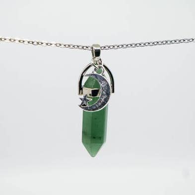 Foxfire Stones - Wholesale Pendant/Charm Necklace - Stainless Steel Chain - Green Aventurine Healing Stone Moon Necklace