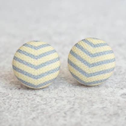 Yellow and Gray Fabric Button Earrings for wholesale by Rachel O's