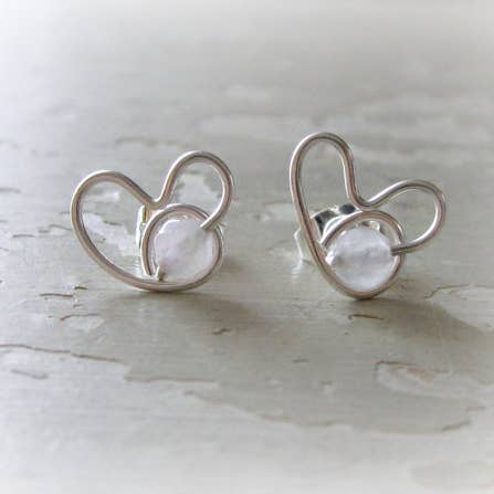 Rose Quartz Sterling Heart Studs Earrings for wholesale by Contempo Jewelry