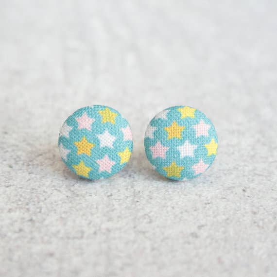 Rachel O's - Wholesale Stud/Post Earrings - Tiny Stars, Fabric Covered Button Earrings