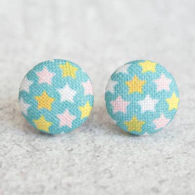 Rachel O's - Wholesale Stud/Post Earrings - Tiny Stars, Fabric Covered Button Earrings