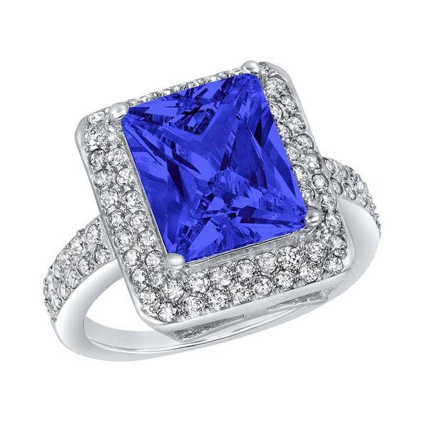 Large Radiant-Cut Cubic Zirconia Sterling Silver Ring for wholesale by West Coast Jewelry