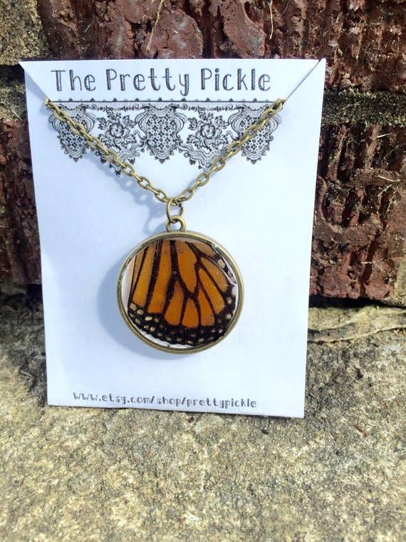 The Pretty Pickle - Wholesale Pendant/Charm Necklace - Real Monarch Butterfly Wing Necklace2