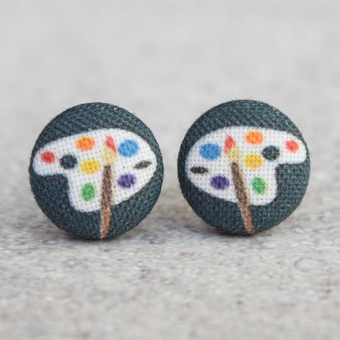 Artist Paint Palette Fabric Button Earrings for wholesale by Rachel O's