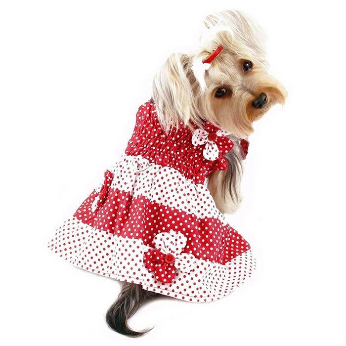 Klippo Pet - Wholesale Pet Dress - Dog - Polka Dots Sundress With Contrasting Flowers