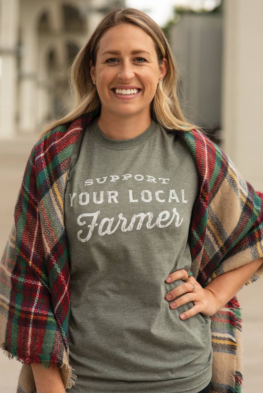 SOUTHERN FRIED DESIGN BARN – wholesale Screen printed t-shirt – Women′s – Green Support Your Local Farmer Shirt