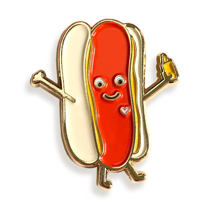 Hot Dog Enamel Pin for wholesale by Night Owl Paper Goods