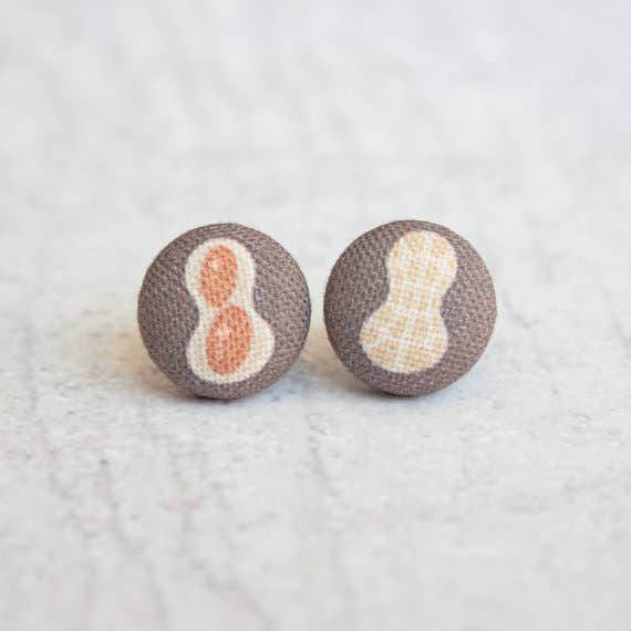 Rachel O's - Wholesale Stud/Post Earrings - Peanut Fabric Button Earrings