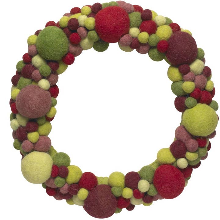 Arcadia Home - Wholesale Wreath - Handmade Felted Wool Christmas Wreath - Multicolor - 14"