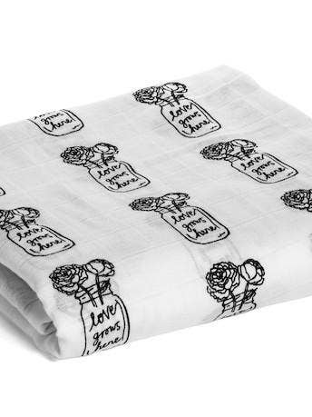 Cobertor Swaddle Orgânico - Peônias (o amor cresce) por atacado de Modern Burlap