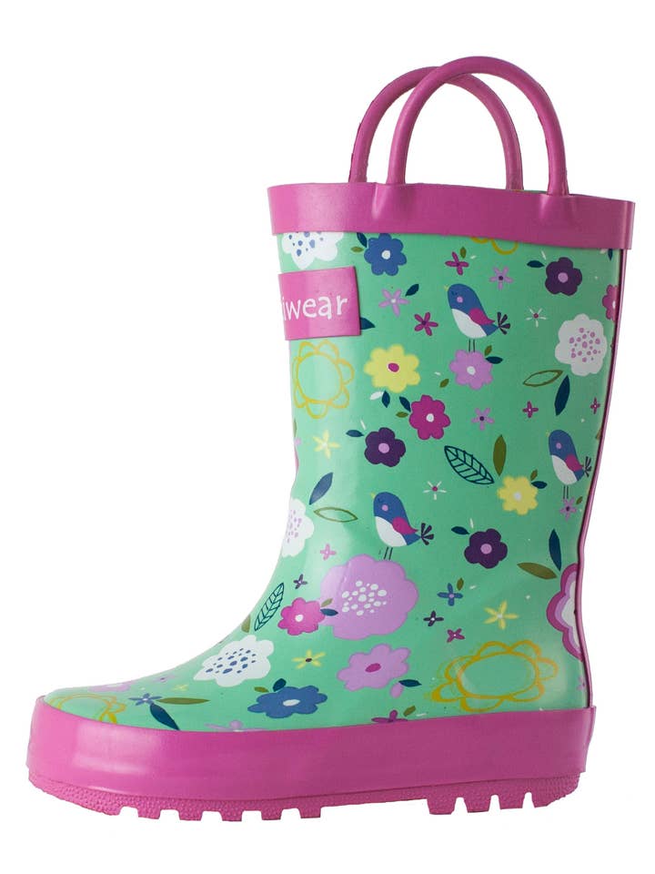 Loop Handle Boots, Green Floral for wholesale by Oaki