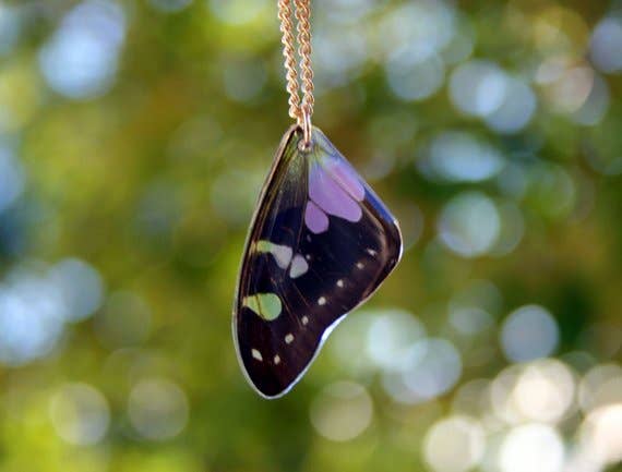 The Pretty Pickle - Wholesale Pendant/Charm Necklace - Purple Spotted Butterfly Wing Necklace- Forewing2