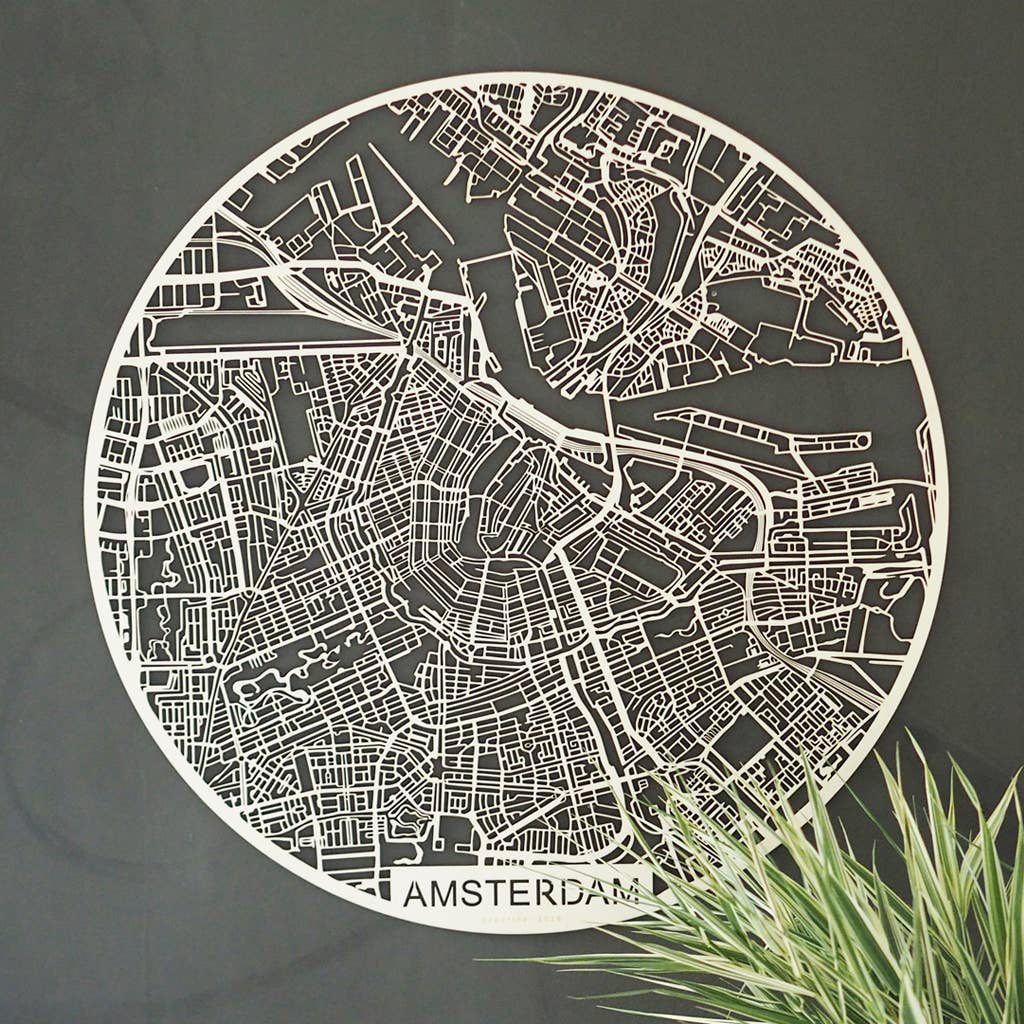 Papurino - Vendita all'ingrosso Decorazione da parete 3D - Mappa della città in legno, Paesi Bassi Amsterdam rotonda (area più ampia)1