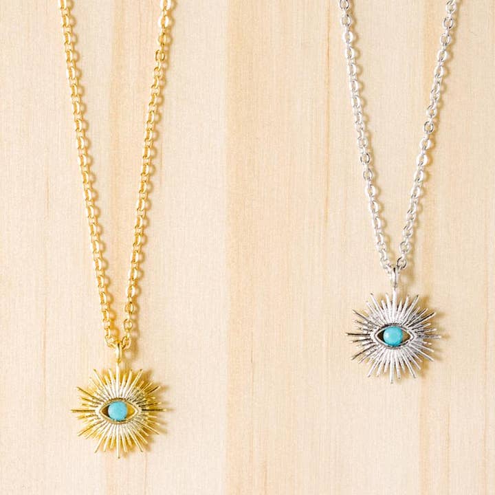 Sun Evil Eye Charm Necklace Gift Giving, Celestial Turquoise for wholesale by Rebecca Accessories LLC