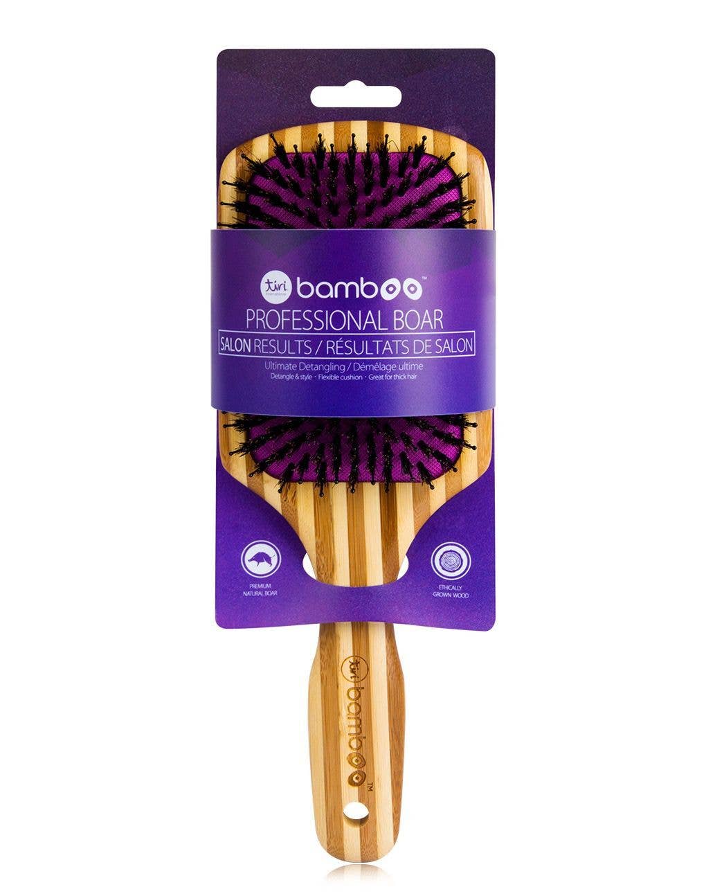 Tiri Pro - Wholesale Hair Brush/Comb - Bamboo XL Detangling Paddle Brush with Boar Bristles -Purple4