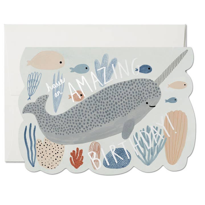 Narwhal Birthday greeting card for wholesale by Red Cap Cards