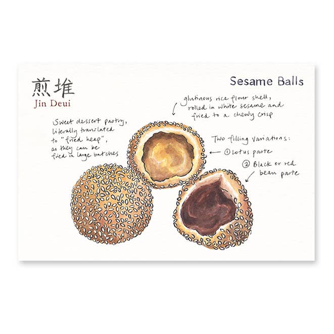 Sesame Balls Dim Sum Postcard for wholesale by Gotamago