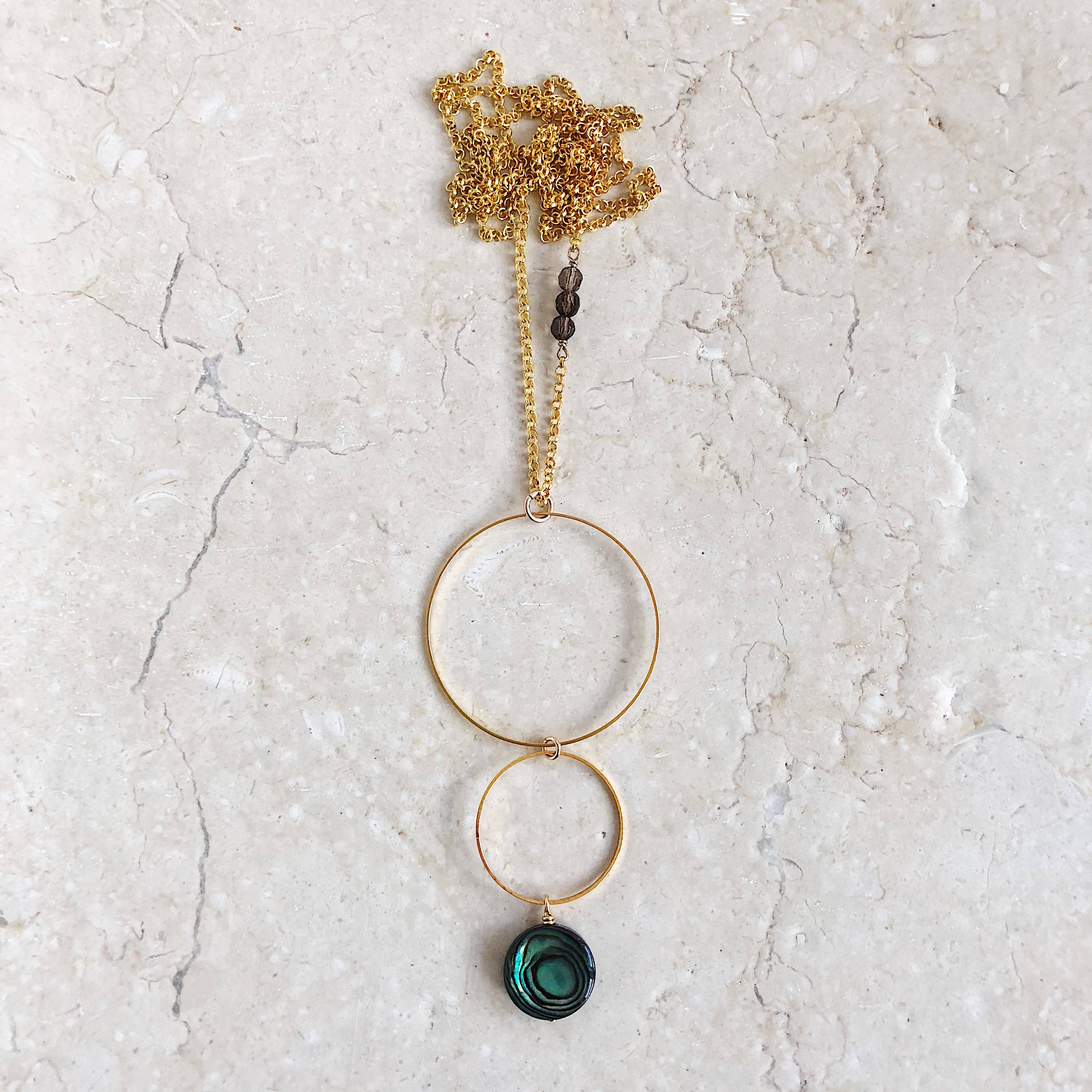 Third & Co. Studio - Wholesale Pendant/Charm Necklace - Lightweight Abalone And Brass Circles Necklace1