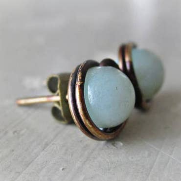 Amazonite + Aged Brass Stud Earrings for wholesale by Contempo Jewelry