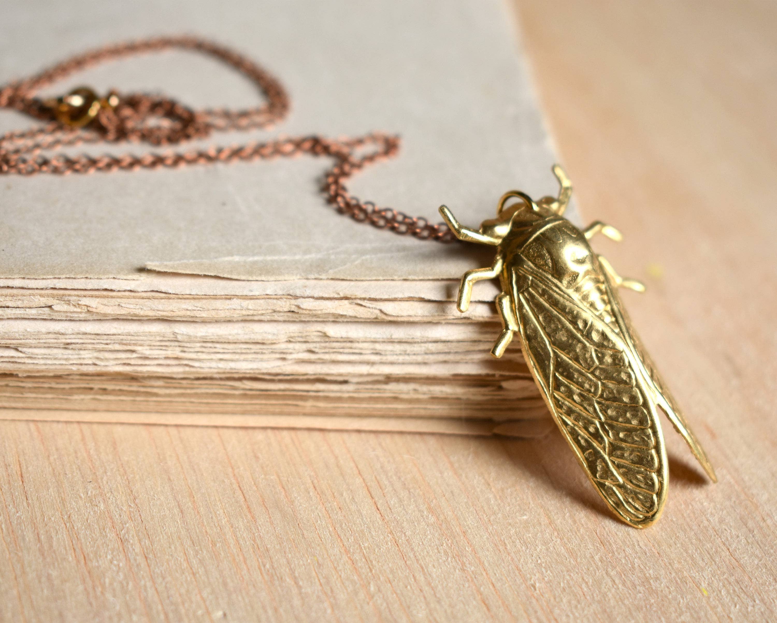 Red Truck Designs - Wholesale Pendant/Charm Necklace - Cicada Pendant Big Gold Beetle Necklace Summer Bug 24 inches