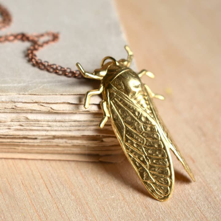 Red Truck Designs - Wholesale Pendant/Charm Necklace - Cicada Pendant Big Gold Beetle Necklace Summer Bug 24 inches0