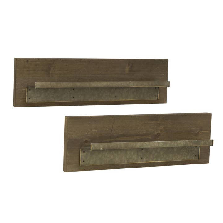 Tripar International - Wholesale Wall Mounted Shelf - Wood Shelf with Metal Ledge - Set of 2