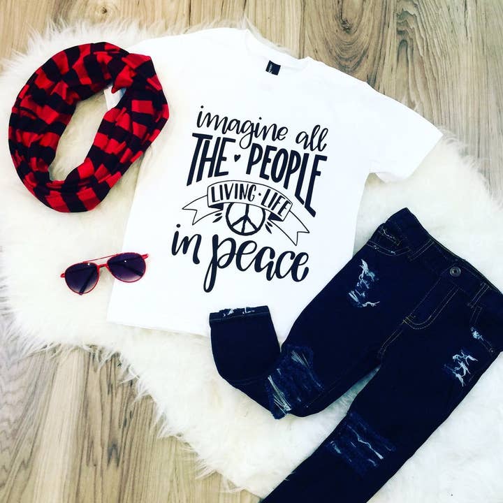 spillthebeansetc - Wholesale Screen Printed T-Shirt - Women's - Imagine All the People Living Life in Peace