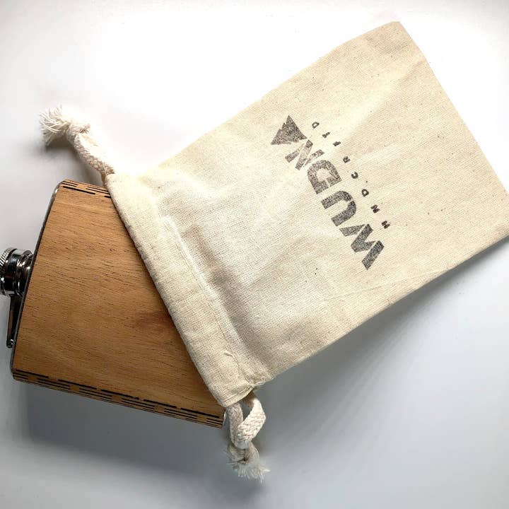 WUDN Handcrafted - Wholesale Flask - CUSTOM Wooden 6 oz Hip Flask, Laser-engraved with your logo