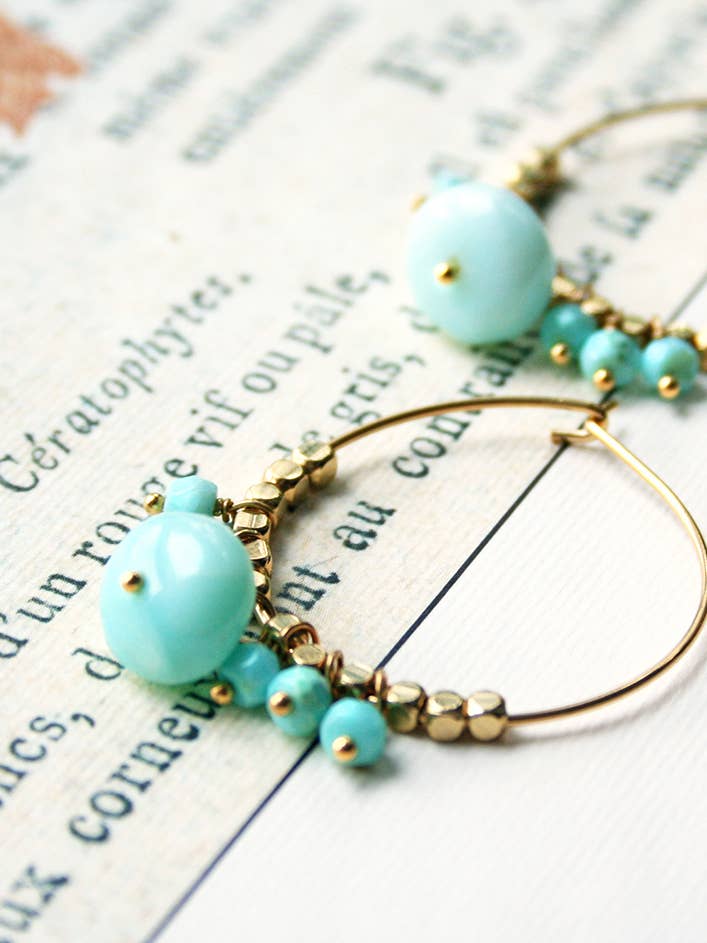 Peruvian Opal Hoops | Blue Green Earrings for wholesale by Laura Stark Designs