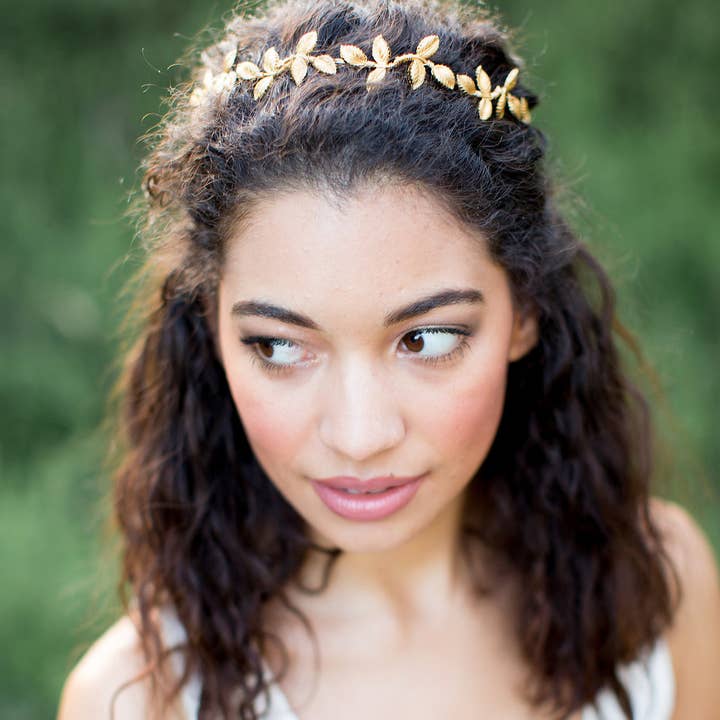 Petite Golden Brass Leaf Crown for wholesale by Acute Designs