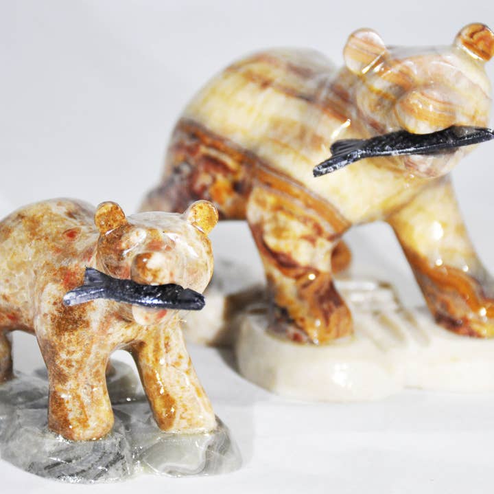 Marble Bear with Fish 2'' for wholesale by SS handcrafted Art