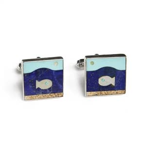 Square Fish in the Sea Inlay Cufflinks for wholesale by Great Falls Jewelry
