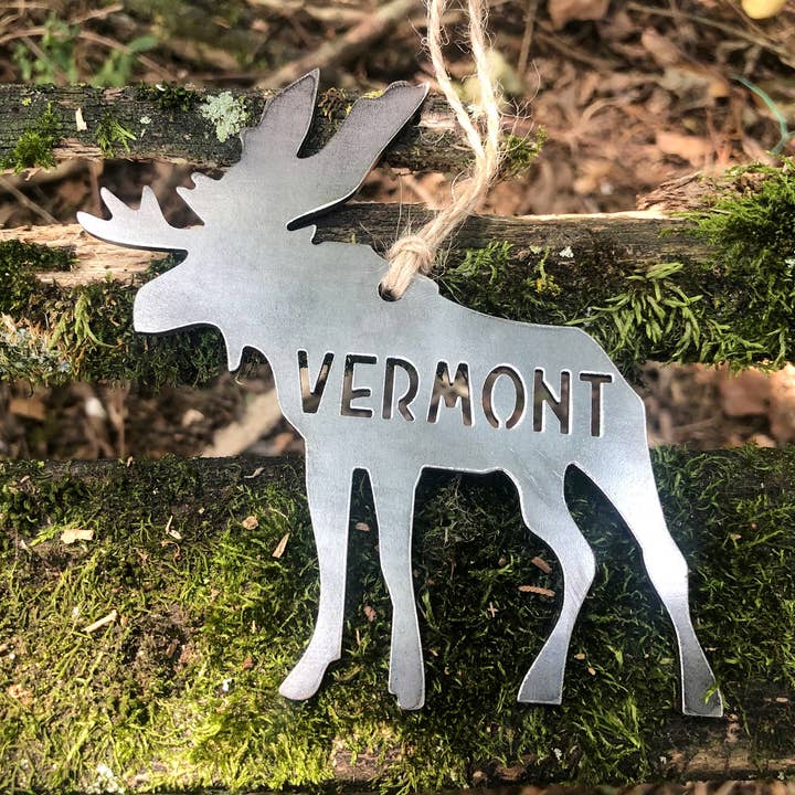 Vermont Moose Ornament made from Raw US Recycled Steel for wholesale by BE Creations & Designs, Inc.