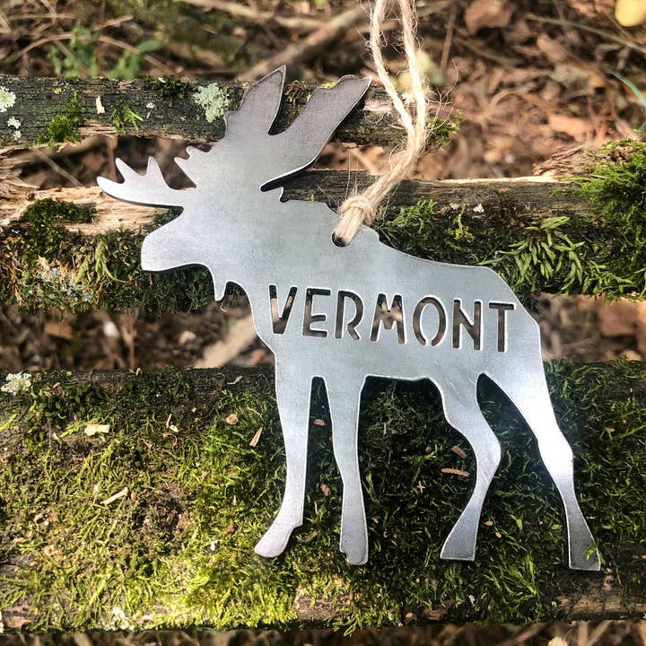 Vermont Moose Ornament made from Raw US Recycled Steel for wholesale by BE Creations & Designs, Inc.